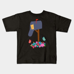 Mailbox, Flowers, and Butterflies Kids T-Shirt